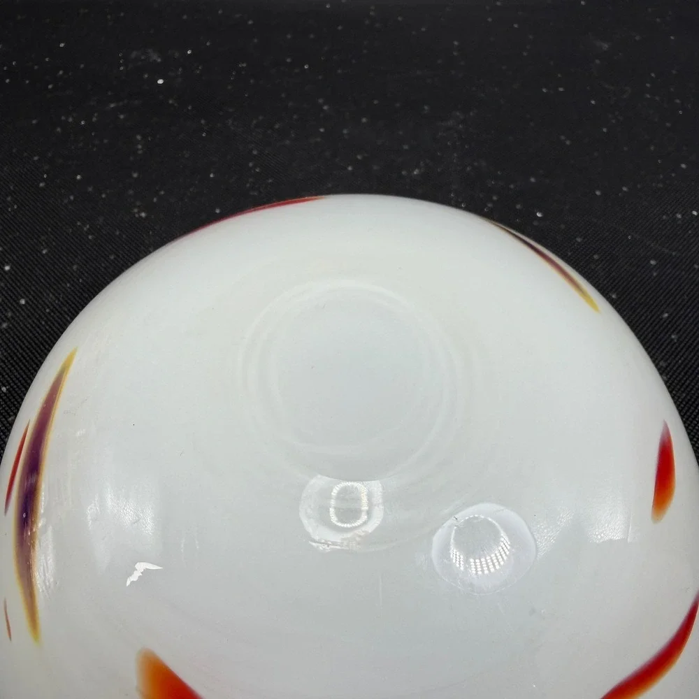 Vintage 1980s Venetian Blown Glass Dish Bowl White with Red Purple Swirls 6 Inch